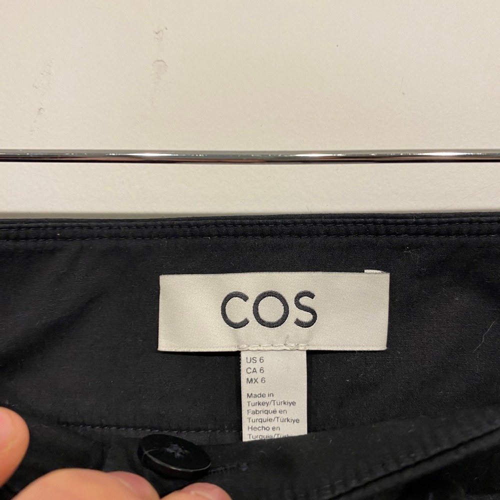 COS Black Tapered Barrel Leg Trousers High Waisted Cotton Blend Pants Womens 6 - Picture 5 of 7